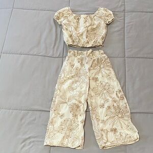 cupcakes & cashmere Cream and Brown Floral Kids Jumpsuit
